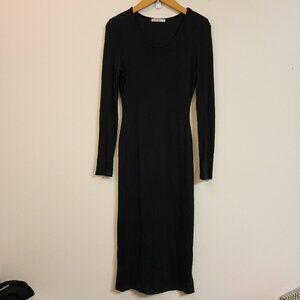 Marine Layer Lexi Long Sleeve Midi Dress Black Ribbed Women Sz M Classic Chic
